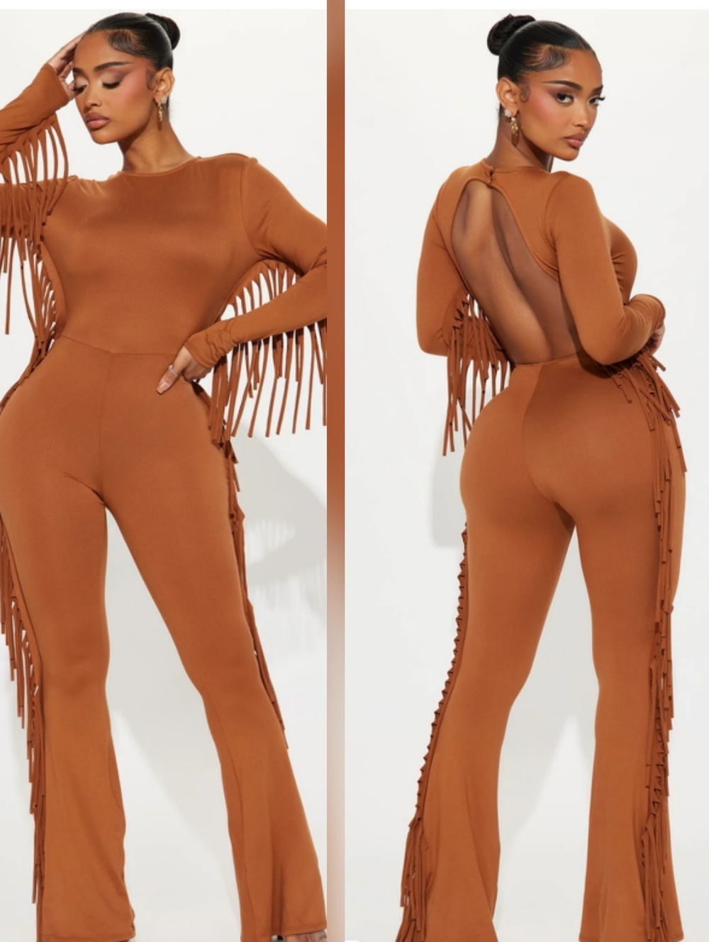 Fringe Detail Open-Back Jumpsuit